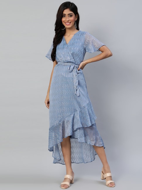 Ishin Blue Embellished Assymetric Dress Price in India