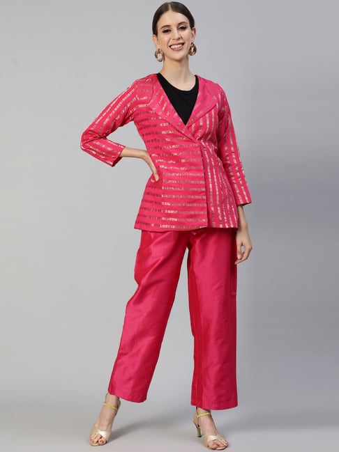 Satin Printed Jacket And Pant Set for women by Mandira Wirk