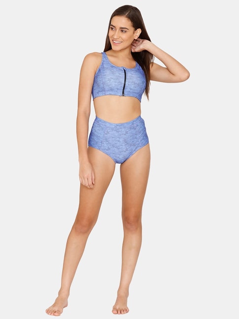 Buy Zelocity by Zivame Amparo Blue Printed Padded Tankini Set for
