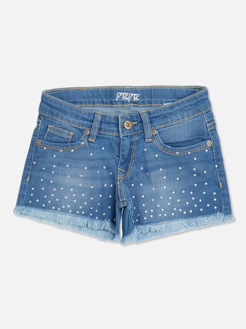 Pepe Jeans Kids Light Wash Blue Washed Shorts