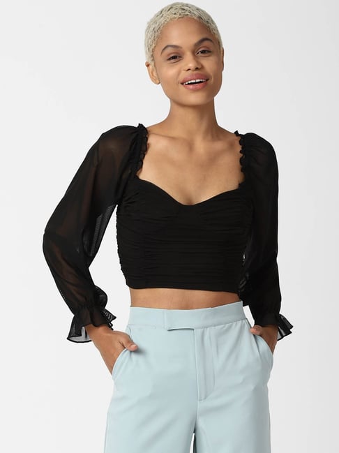 Forever 21 Black Cotton Crop Top Price in India