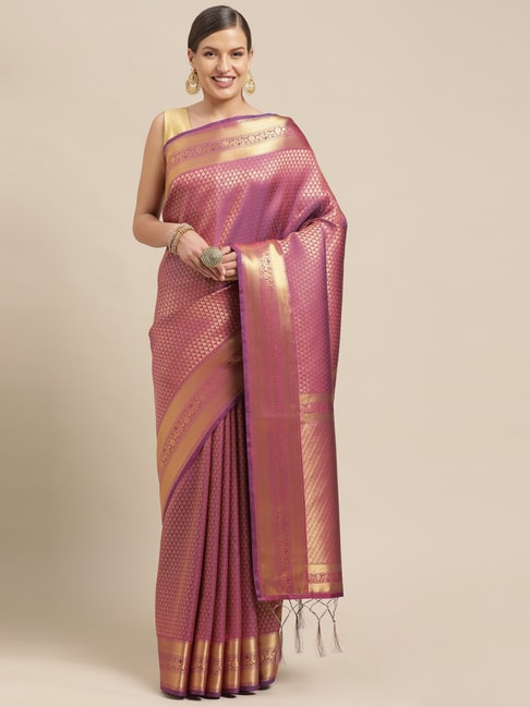 Sharaa Ethnica Purple Silk Woven Saree With Unstitched Blouse Price in India