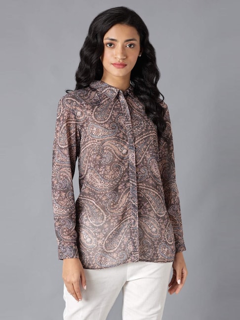 W Brown Paisley Print Shirt Price in India