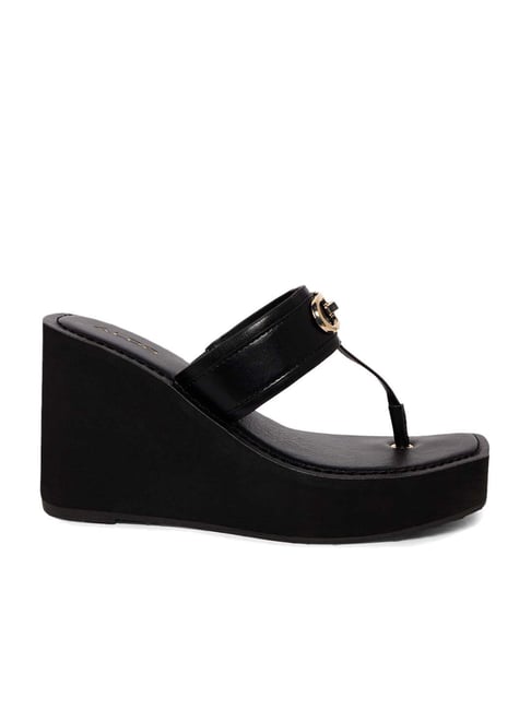 Aldo Women's Black T-Strap Wedges