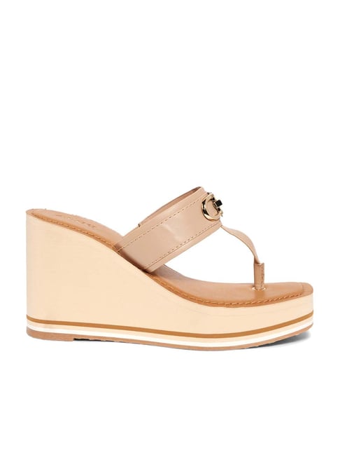 Aldo Women's Beige T-Strap Wedges