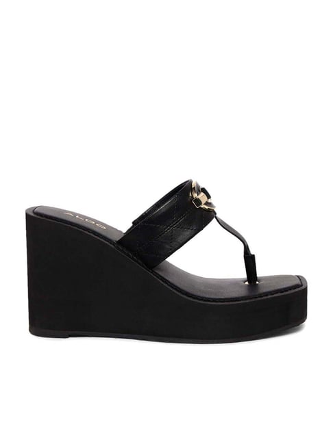 Aldo Women's Black T-Strap Wedges