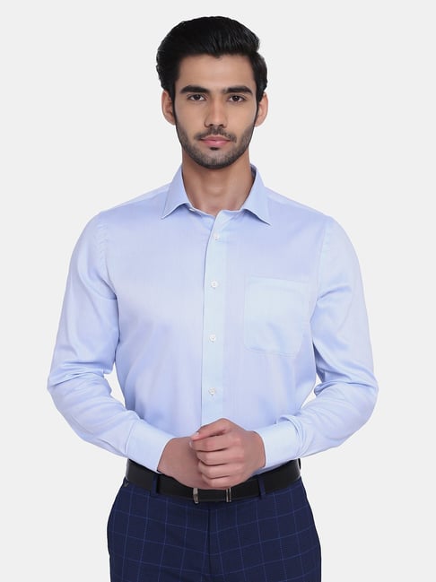 Blackberrys Blue Slim Fit Self Design Shirt