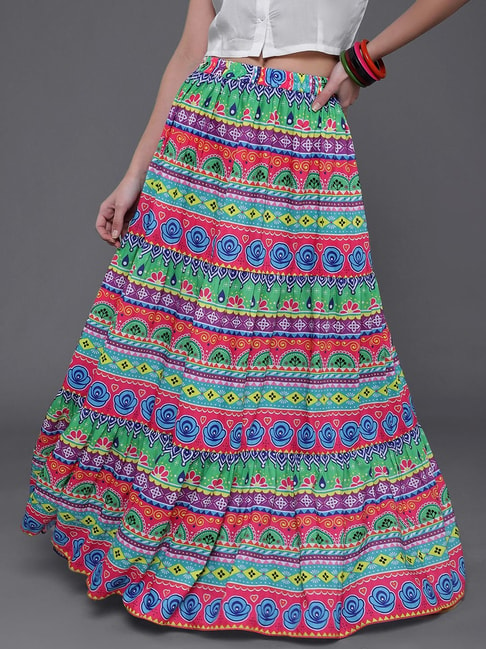 Aks Multicolored Cotton Printed Skirt