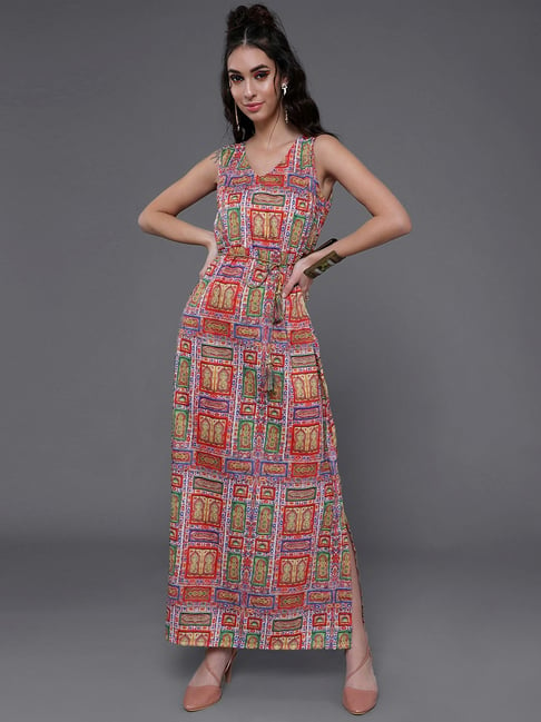 Aks Multicolored Printed Maxi Dress Price in India