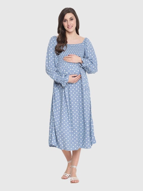 Oxolloxo Light Blue Polka Dot Maternity Dress