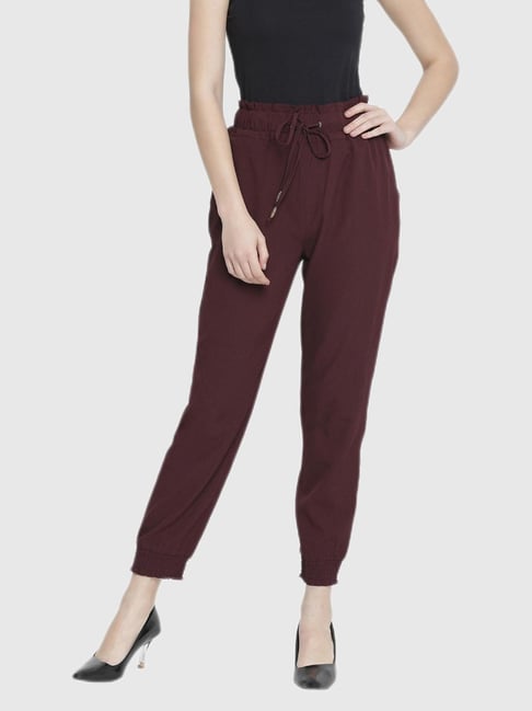 Oxolloxo Maroon Jogger Fit Trousers-picture-33