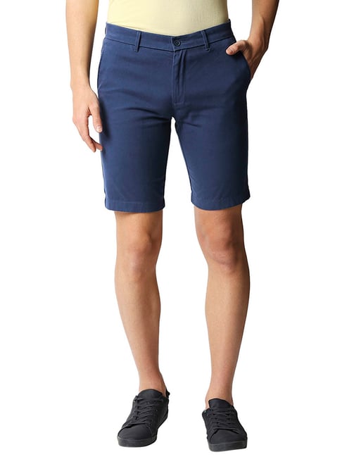 Basics Comfort Fit Ensign Blue Pure Cotton Twill Shorts-picture-22