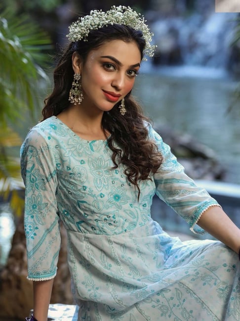 Buy Juniper White & Blue Printed Maxi Dress for Women Online