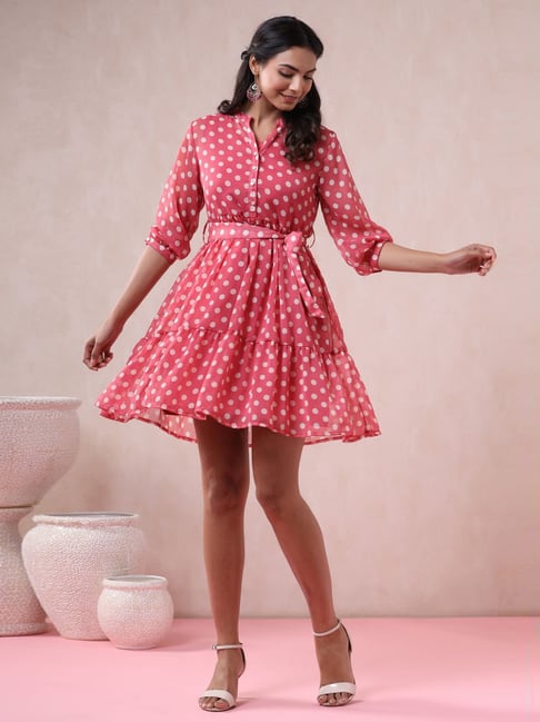 Buy Juniper Pink Polka Dots A-Line Dress for Women Online Tata CLiQ