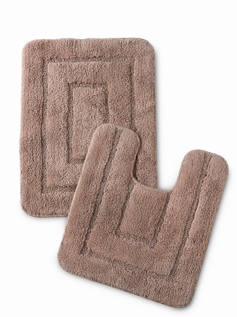 Saral Home Abstract Beige Cotton Anti Slip Bath Mats - Set of 2-image-11