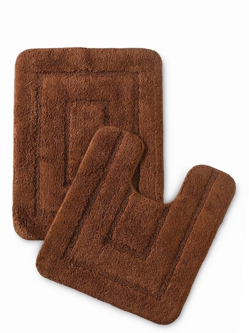 Saral Home Abstract Brown Cotton Anti Slip Bath Mats - Set of 2-image-38