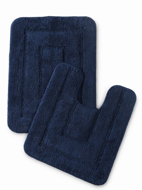 Saral Home Abstract Blue Cotton Anti Slip Bath Mats - Set of 2-image-40