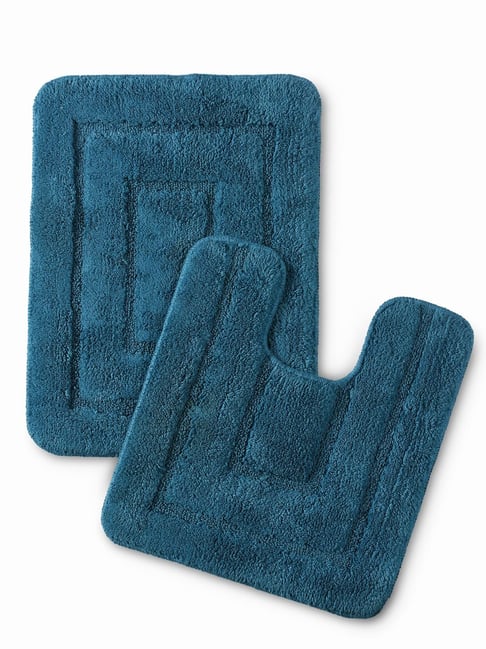 Saral Home Abstract Turquoise Cotton Anti Slip Bath Mats - Set of 2-image-41
