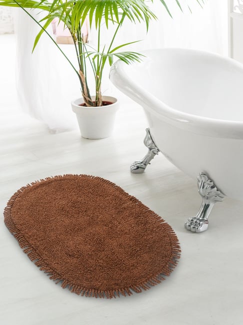 Saral Home Abstract Brown Cotton Shaggy Anti-Skid Bath Mat-image-47