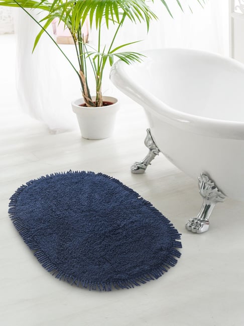 Saral Home Abstract Blue Cotton Shaggy Anti-Skid Bath Mat-image-32
