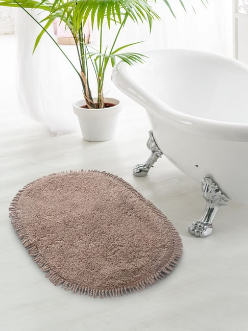 Saral Home Abstract Beige Cotton Shaggy Anti-Skid Bath Mat-image-46
