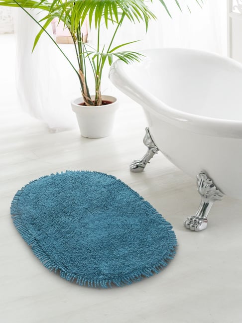 Saral Home Abstract Turquoise Cotton Shaggy Anti-Skid Bath Mat-image-25