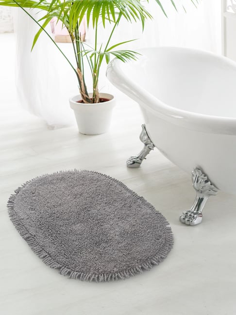 Saral Home Abstract Grey Cotton Shaggy Anti-Skid Bath Mat-image-48