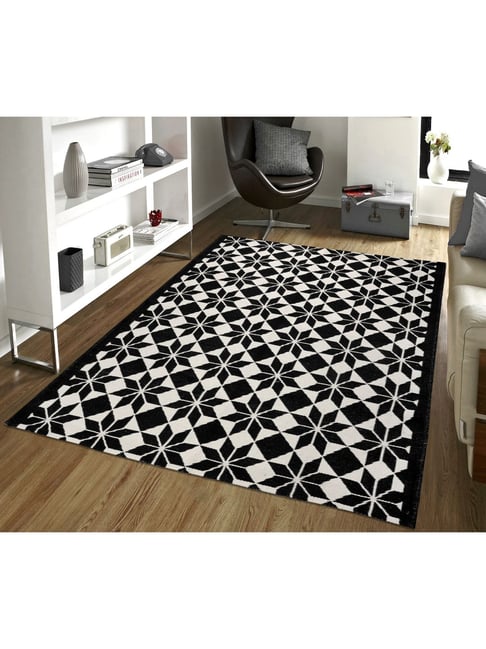 Saral Home Abstract Black Cotton Multiuse Handwoven Rug-image-12