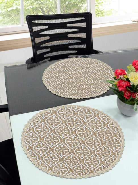 Saral Home Abstract Beige Cotton Round AntiSkid Placemats - Set of 2-image-29