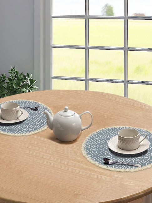 Saral Home Abstract Grey Cotton Round AntiSkid Placemats - Set of 2-image-30