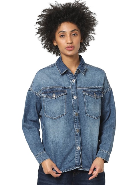 Only Blue Full Sleeves Denim Shirt Price in India