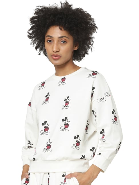 Only White Round Neck Printed Sweatshirt