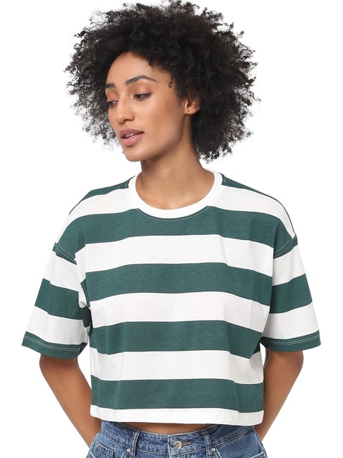 Buy Women's T-Shirts Green Stripe Tops Online