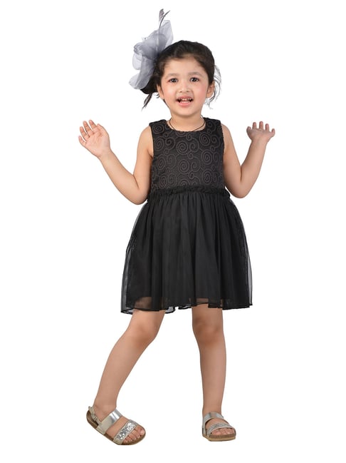 Kids Cave 95% Cotton 5% Elastane Floral Net Full Sleeve Biowashed One Piece  Dress- Black 3-12 Years : Amazon.in: Fashion