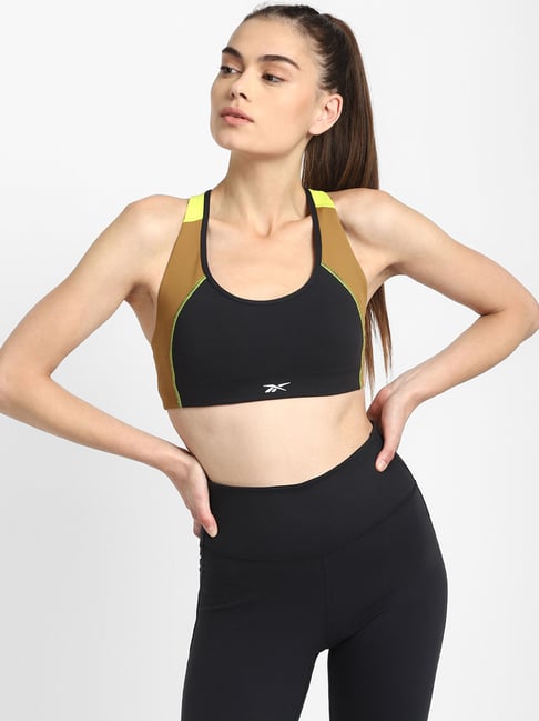 Reebok Black & Beige Non Wired Padded TS LUX Sports Bra