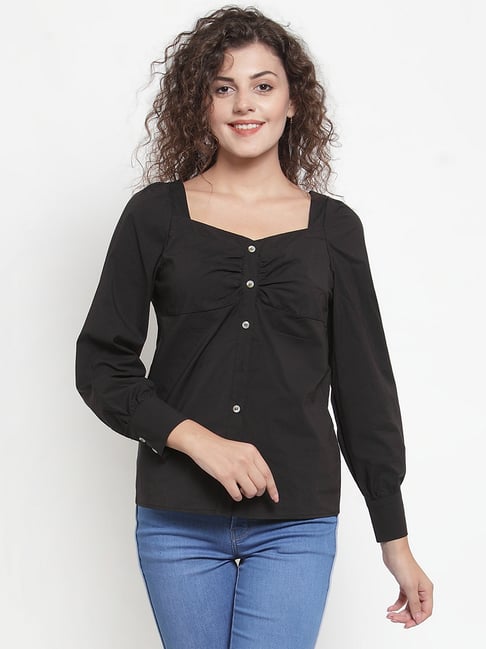 Global Republic Black Regular Fit Blouse Price in India