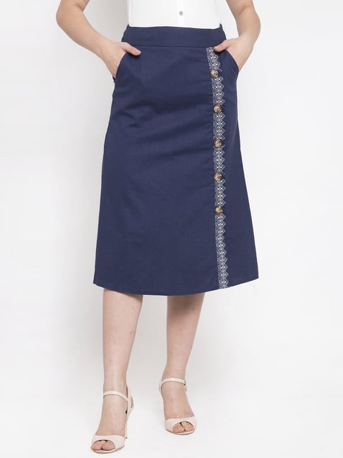 Global Republic Navy Embroidered Below Knee Skirt Price in India