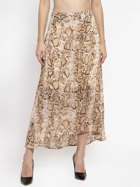 Global Republic Beige Printed Below Knee Skirt Price in India