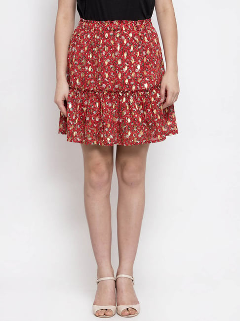 Global Republic Red Printed Mini Skirt Price in India