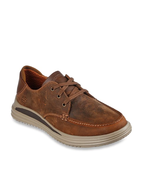 Skechers mens brown leather sales lace up casual shoes