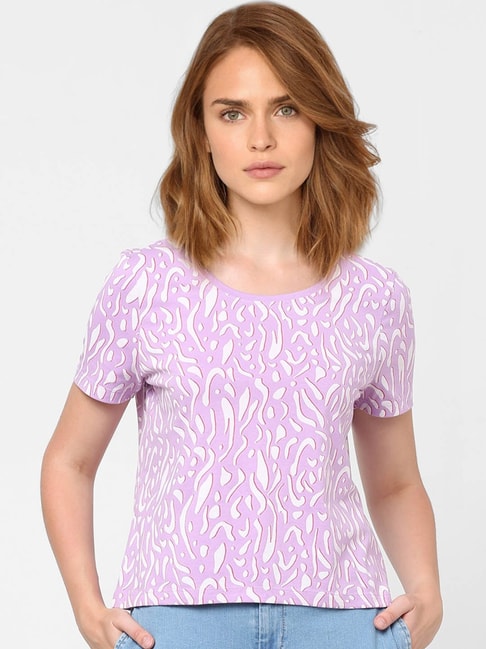 Vero Moda Purple Printed Round Neck T-Shirt Price in India