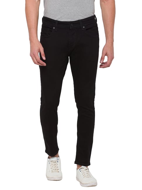 Spykar Black Slim Fit Lightly Washed Jeans