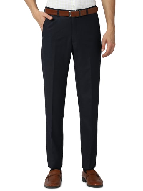 Van Heusen Black Regular Fit Checks Flat front trousers