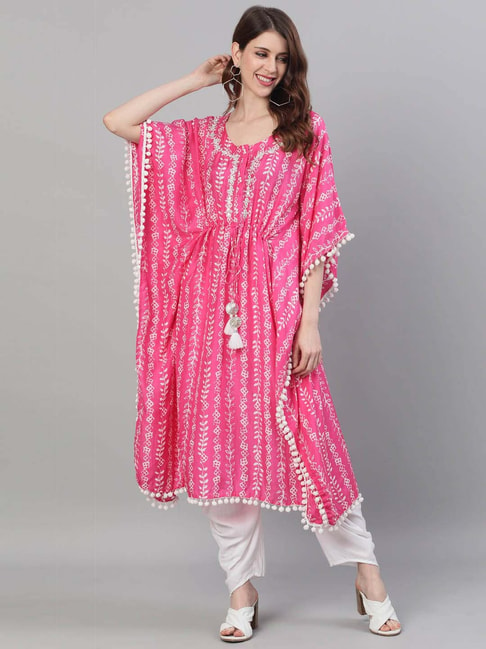 Ishin Pink Embroidered A Line Kaftan Price in India
