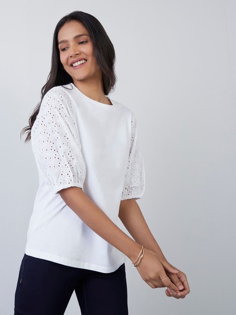 LOV by Westside White Cut-Out Detailed Ramona T-Shirt Price in India