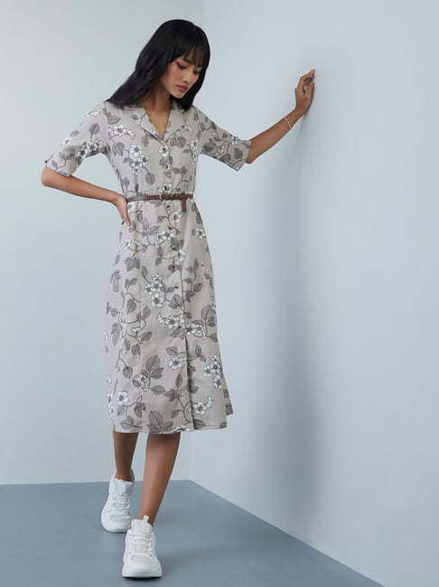 Bombay Paisley by Westside Grey Shirtdress with Belt Price in India
