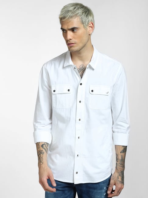 Jack & Jones White Cotton Regular Fit Shirt