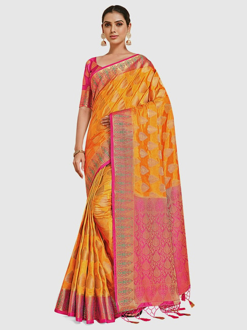 Mimosa Mustard Silk Woven Saree With Unstitched Blouse Price in India