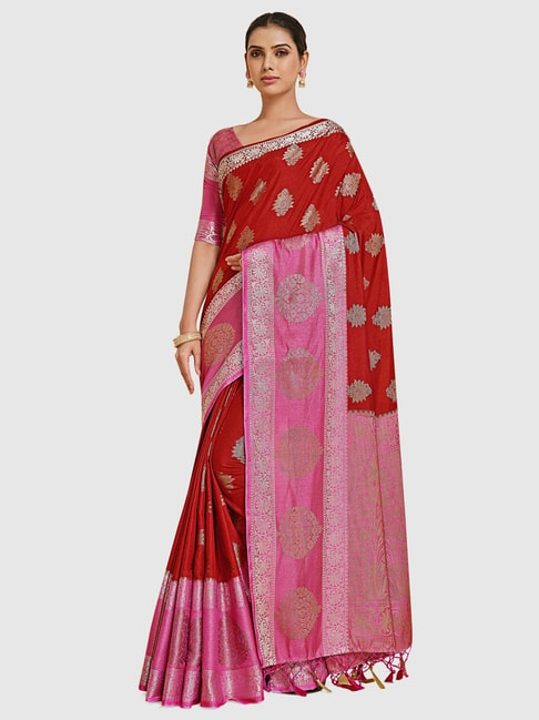 Mimosa Red Silk Woven Saree With Unstitched Blouse Price in India