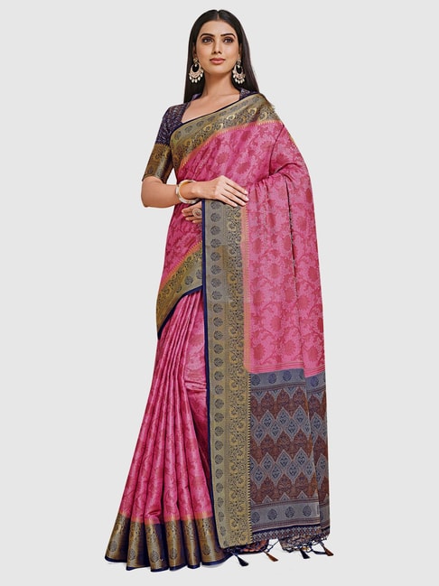 Mimosa Pink Silk Woven Saree With Unstitched Blouse Price in India
